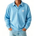 Men's Ribbed Long Sleeve Polo Sweatshirt, Classic Trefoil Logo Casual Pullover