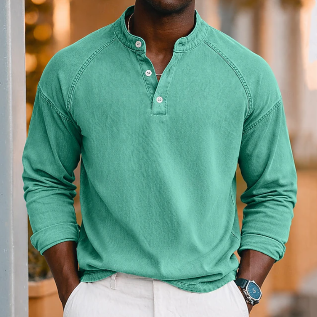 Ezra | Acid Wash Henley T-Shirt