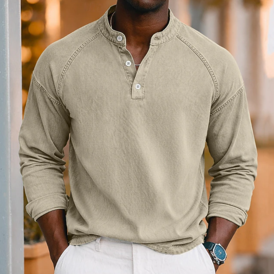 Ezra | Acid Wash Henley T-Shirt