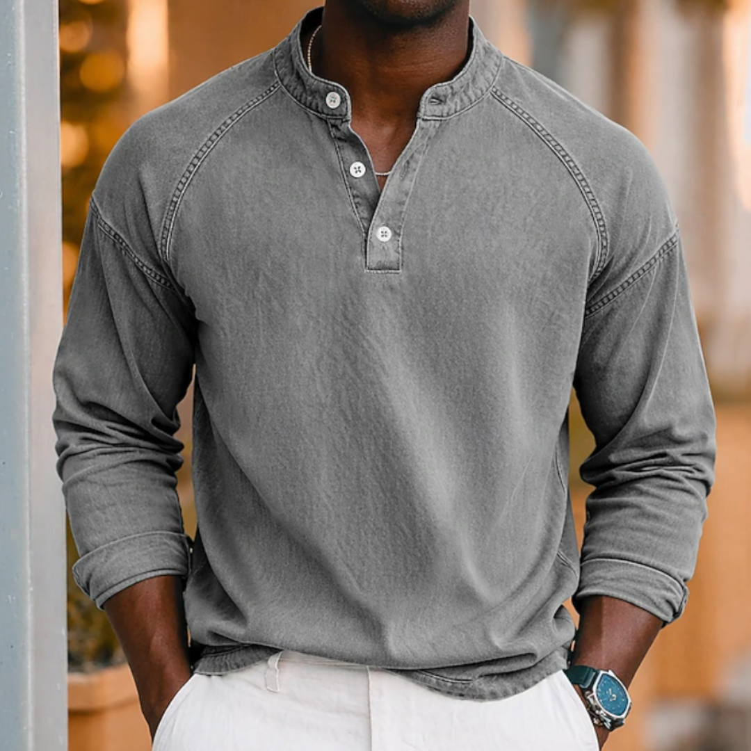 Ezra | Acid Wash Henley T-Shirt
