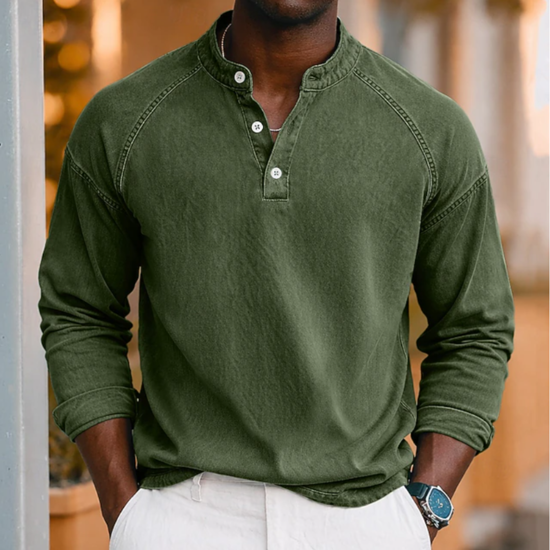 Ezra | Acid Wash Henley T-Shirt