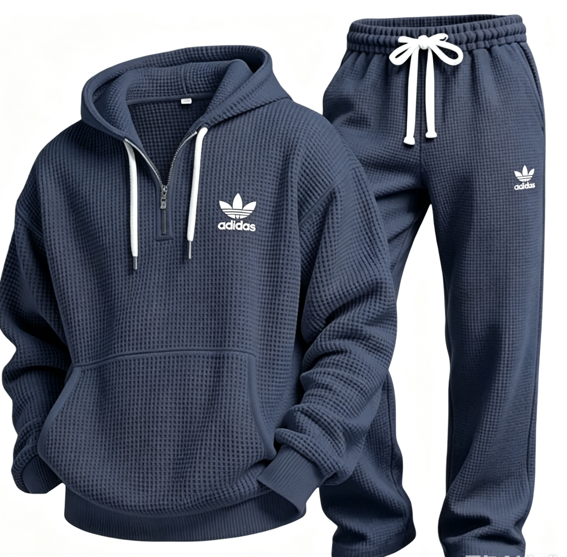 Men’s Waffle Textured Hooded Sweatshirt & Wide‑Leg Pants Set