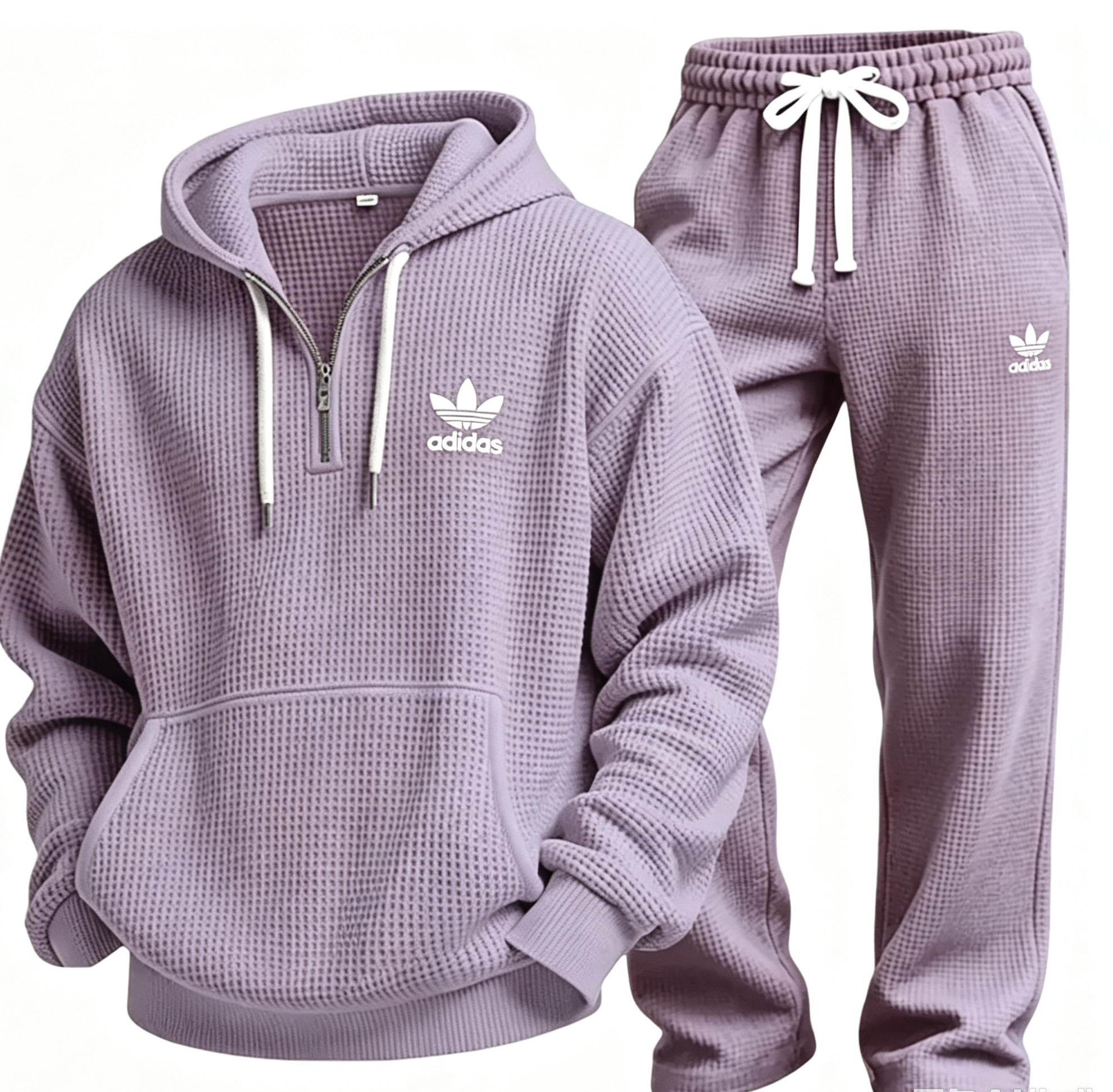 Men’s Waffle Textured Hooded Sweatshirt & Wide‑Leg Pants Set