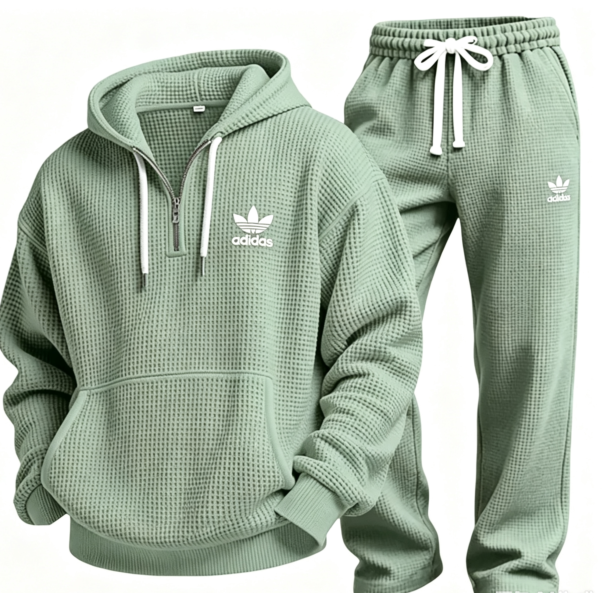 Men’s Waffle Textured Hooded Sweatshirt & Wide‑Leg Pants Set