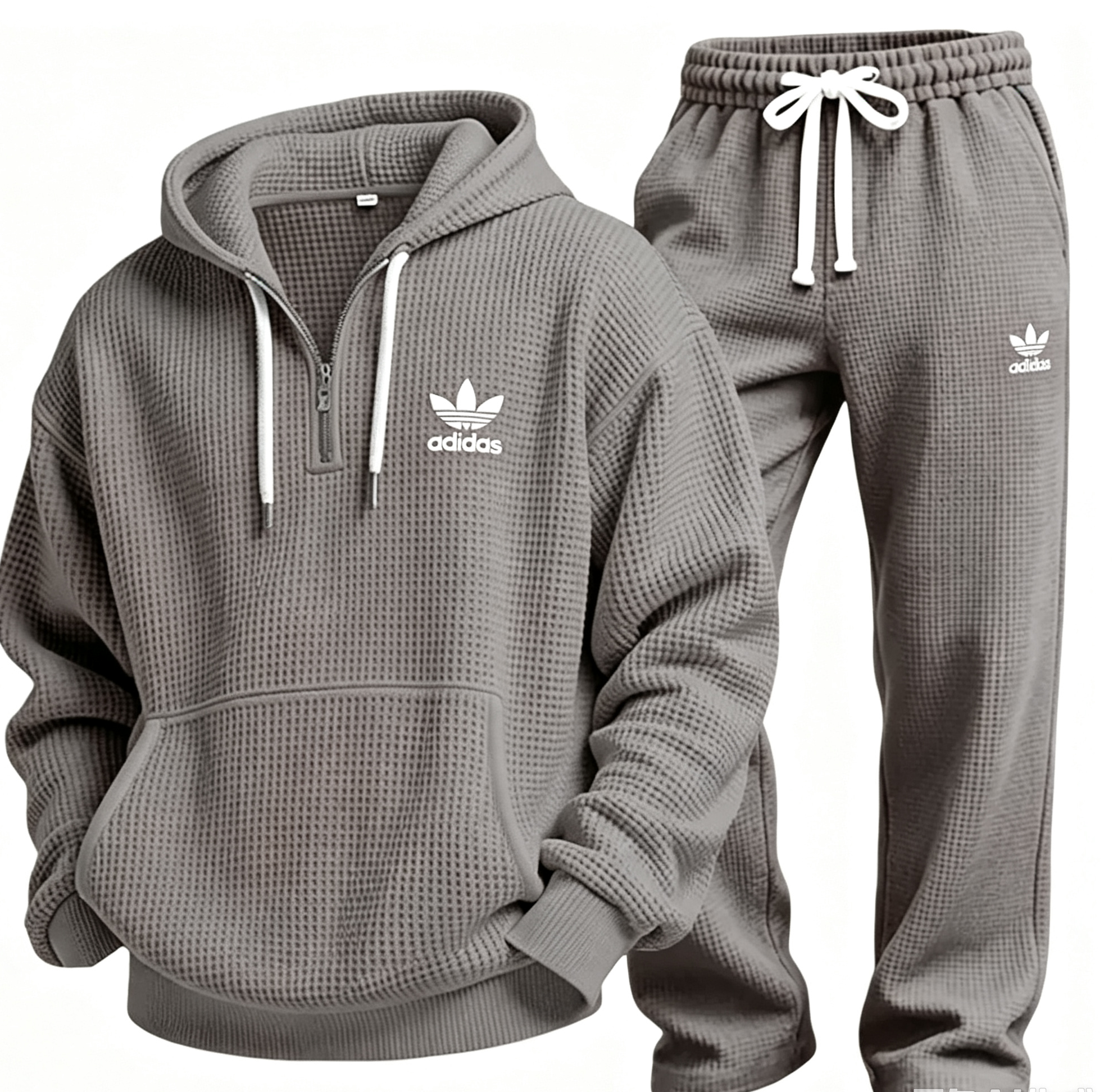 Men’s Waffle Textured Hooded Sweatshirt & Wide‑Leg Pants Set