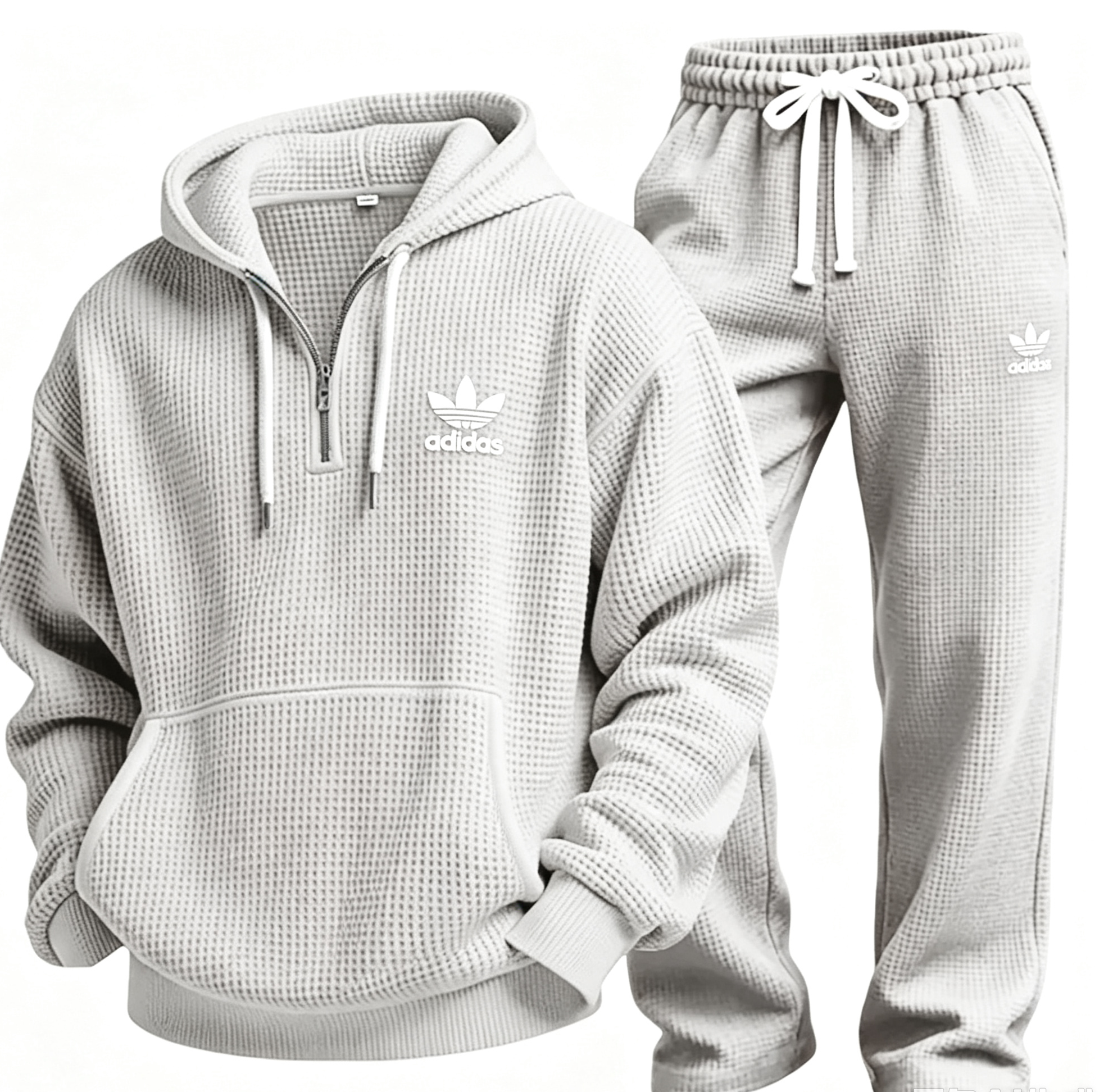 Men’s Waffle Textured Hooded Sweatshirt & Wide‑Leg Pants Set