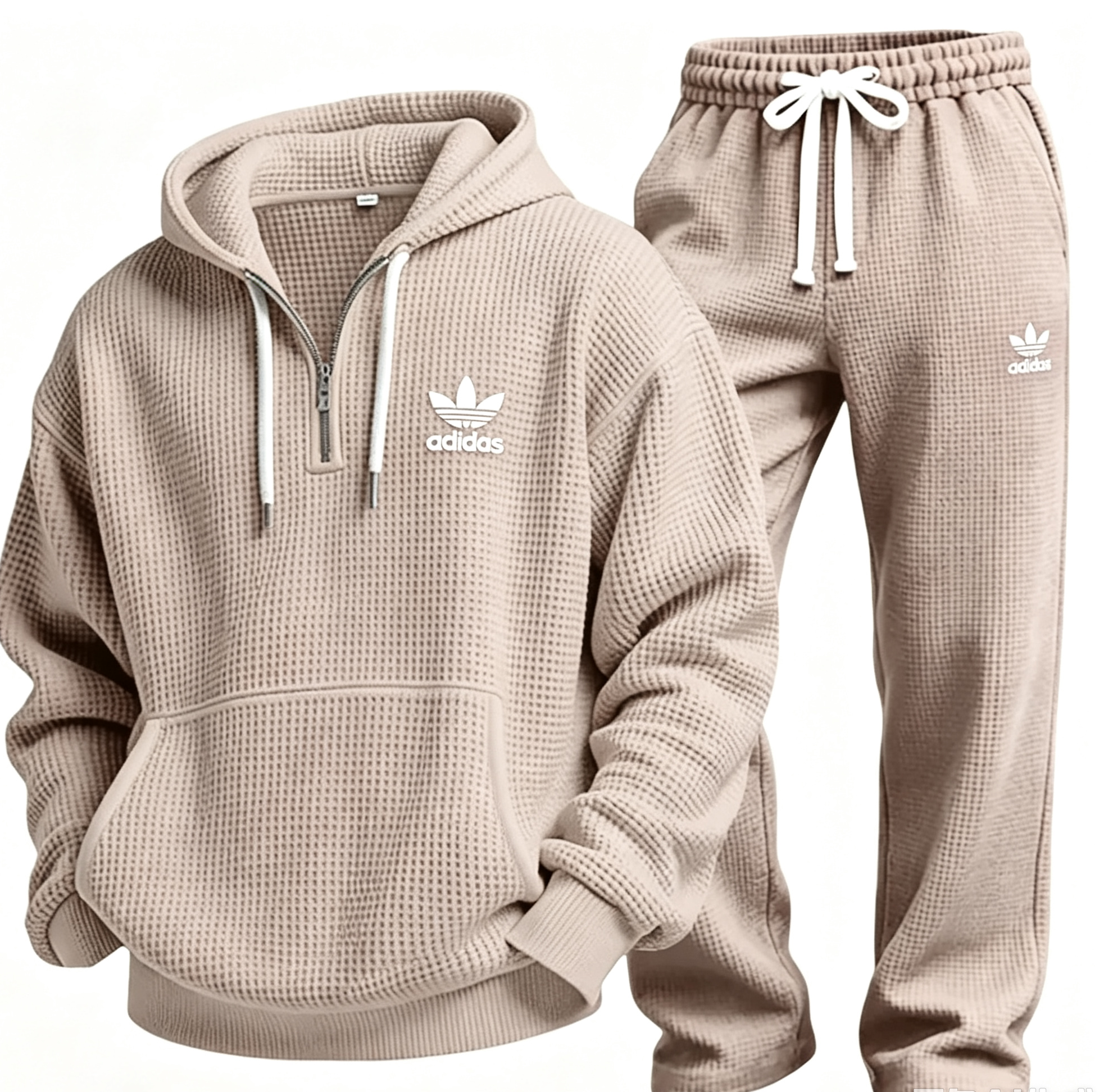 Men’s Waffle Textured Hooded Sweatshirt & Wide‑Leg Pants Set
