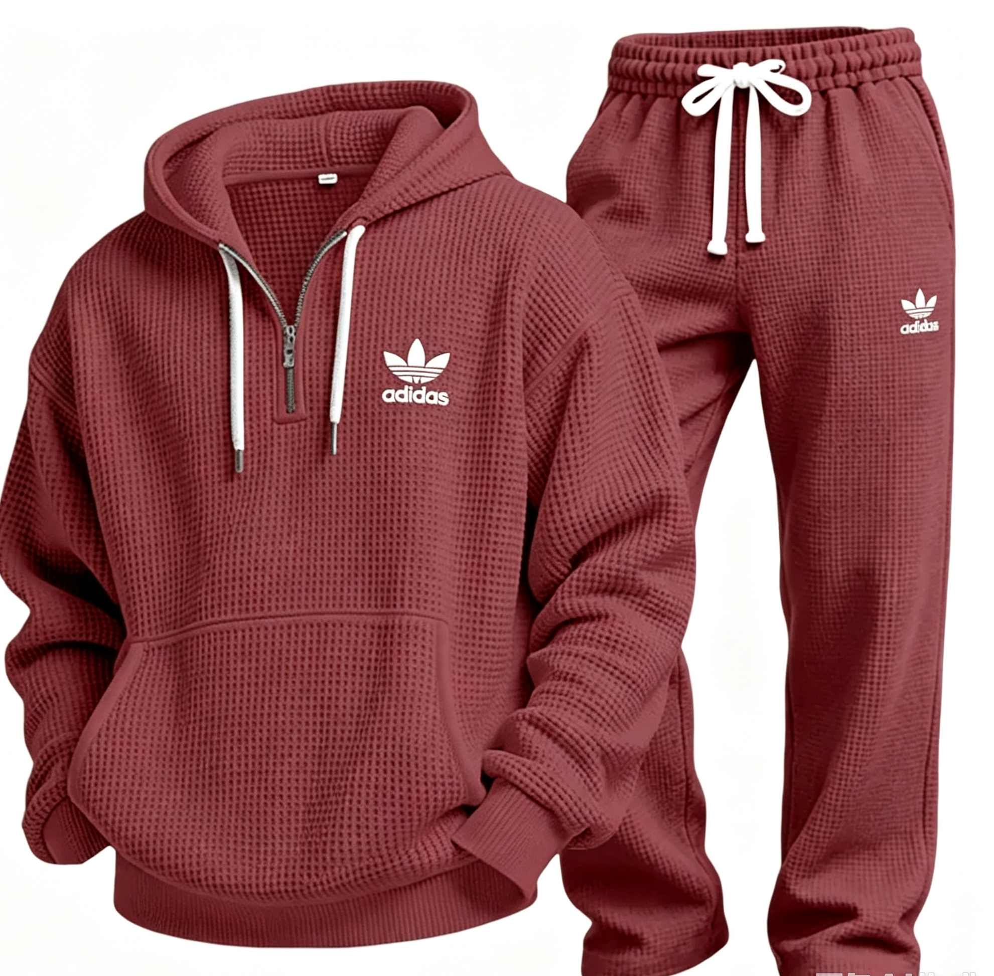 Men’s Waffle Textured Hooded Sweatshirt & Wide‑Leg Pants Set