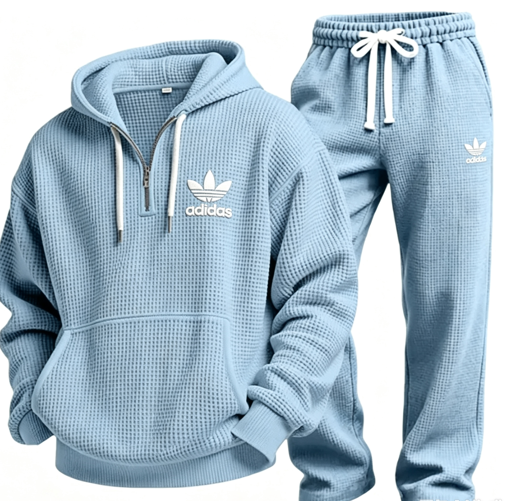 Men’s Waffle Textured Hooded Sweatshirt & Wide‑Leg Pants Set