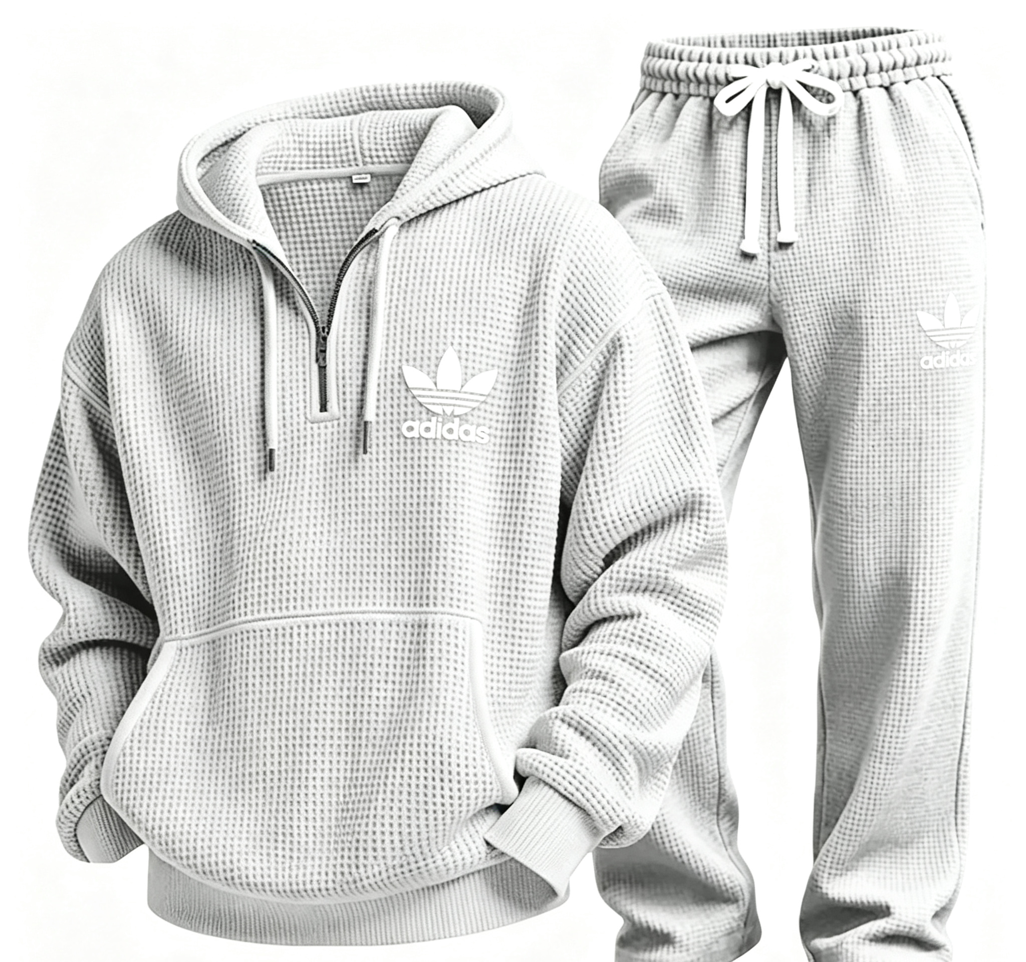 Men’s Waffle Textured Hooded Sweatshirt & Wide‑Leg Pants Set